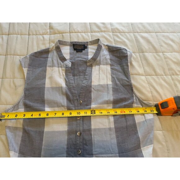 Pendleton Womens Dress 12 Gray Blue Gingham Plaid Linen Blend Button Front Midi - Picture 3 of 10